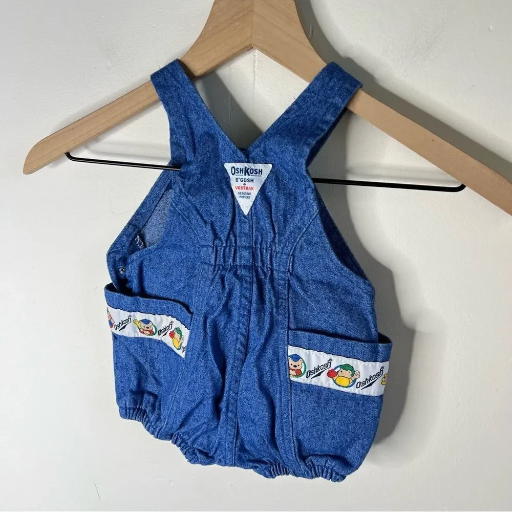 Vintage OshKosh B'gosh Classic Blue Kids Bubble Overalls Made in USA 6-9mo